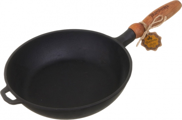 Сковорода чугунная литая с деревянной ручкой 26x6 см Т305 Maysternya