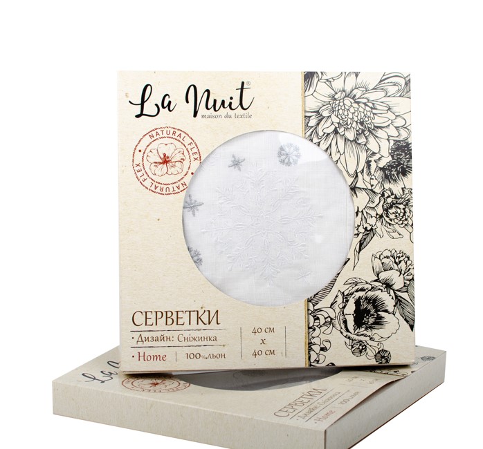 Набір серветок La Nuit Сніжинка 2 шт. 40x40 см білий із малюнком