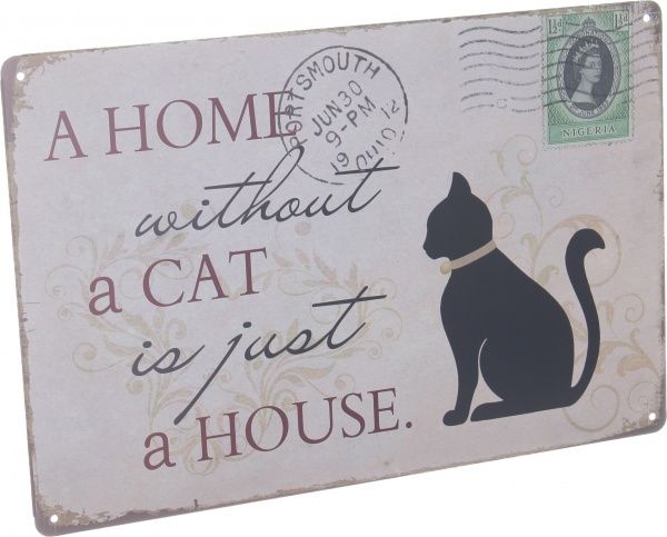 Табличка жерстяна друкована A home cat 20x30 см різнокольоровий 