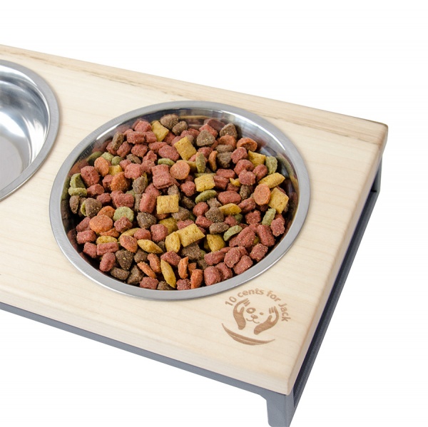 Підставка подвійна 10 центів для Джека з мисками №2 XS, подвійна, 2*250мл, графіт, метал, дерево, 31 х 16 х 5 см