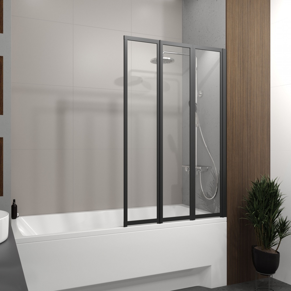 Шторка для ванны Koller Pool Style 1000х1500 мм (right) black matt, скло 4 мм clear