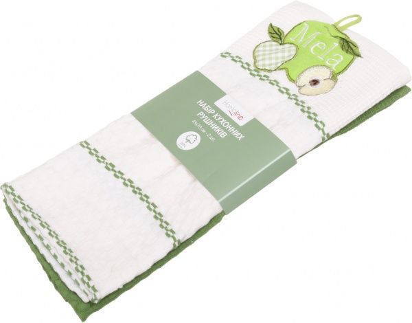 Набор полотенец кухонных Яблуко 2 шт. 45x70 см белый с зеленым Home Line 