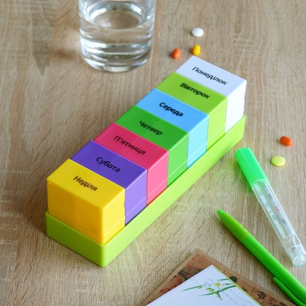 Органайзер для таблеток MVM PC-02 GREEN на 7 дней (таблетница) 200x60x64 мм