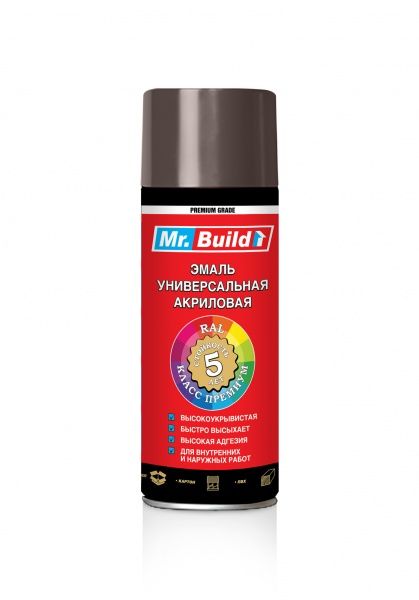 Эмаль аэрозольная Mr.Build универсальная акриловая RAL 8017 шоколадно-коричневый глянец 400 мл