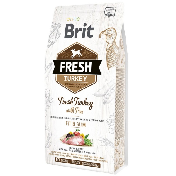 Корм для собак низкой активности и пожилого возраста для больших пород Brit Fresh индейка и горох 2,5 кг