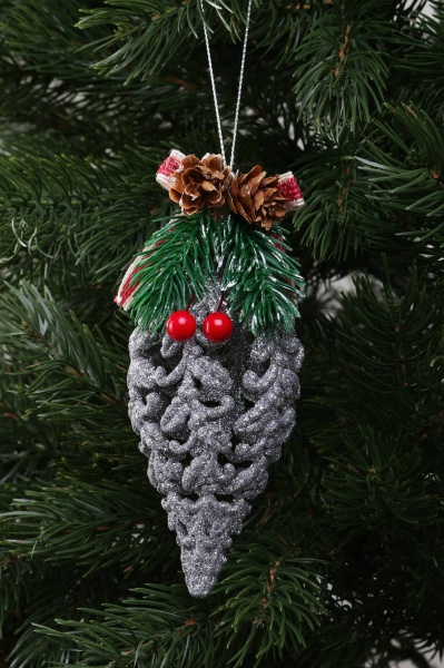 Декоративна підвіска Бурулька з декором 15x6 см HF20Y2-08S срібло