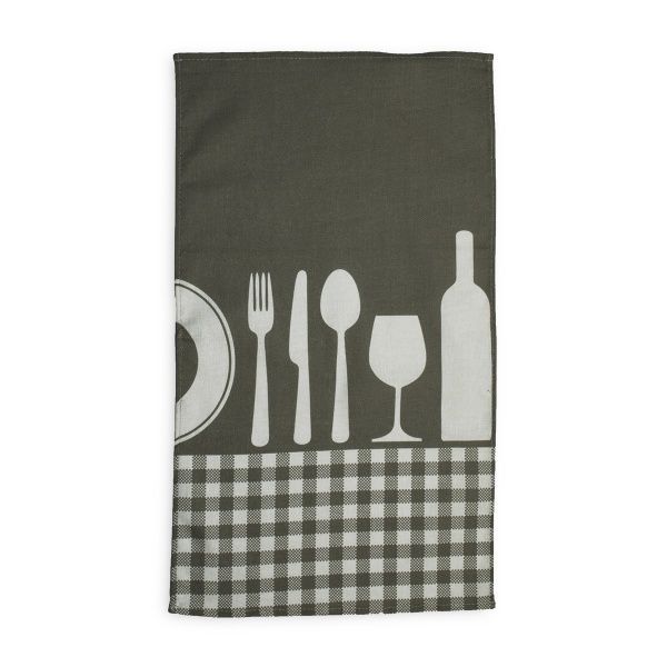 Рушник кухонний Сервірування 35x61 см сірий із білим 