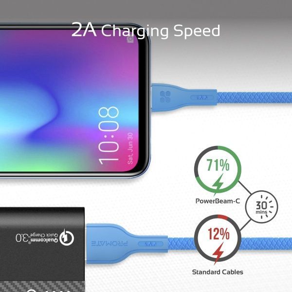 Кабель Promate USB – microUSB 1,2 м синій (powerbeam-m.blue) 