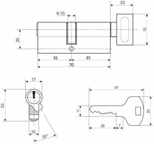 Цилиндр Apecs EC-70-C-NI (CIS) 35x35 ключ-вороток 70 мм хром