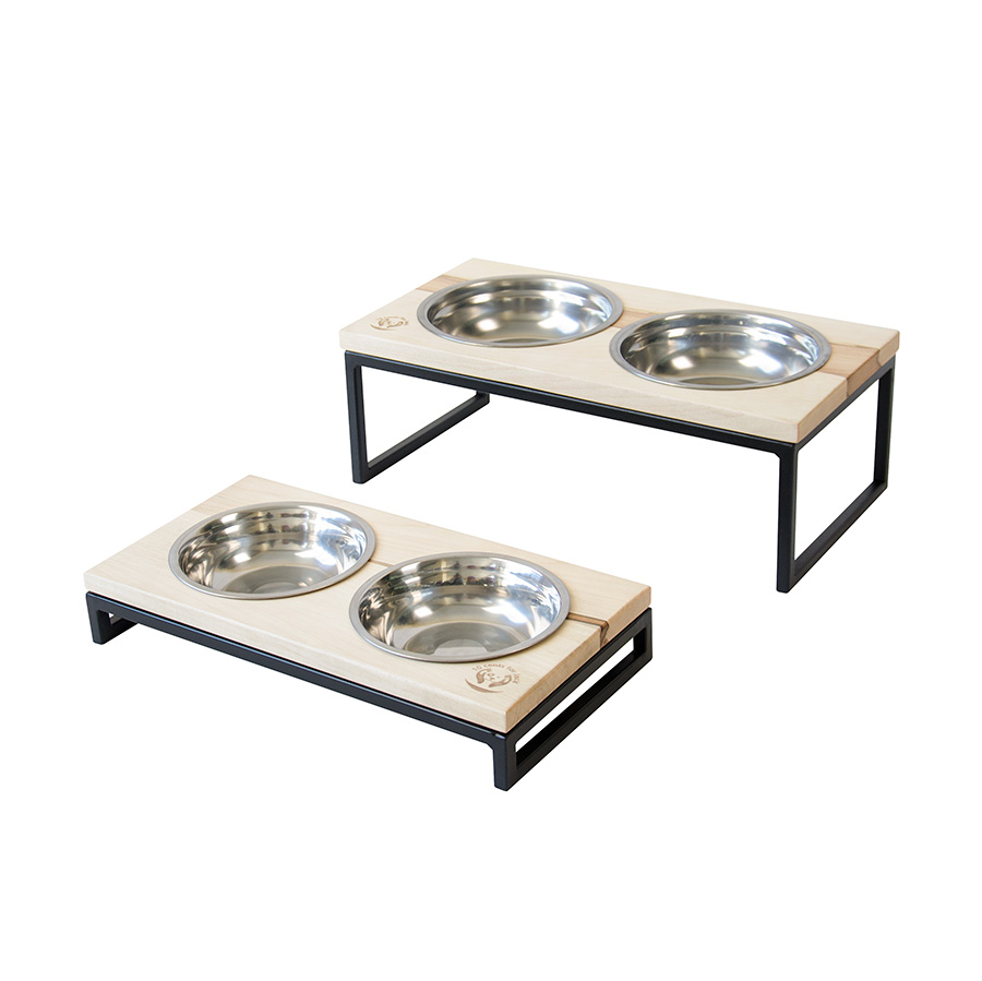 Годівниця дерев’яна 10 центів для Джека з мисками №2 XS, подвійна, 2 х 250мл, чорний, метал, дерево, 31 х 16 х 5 см