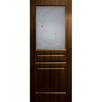 Дверное полотно ОМиС Барселона 70 см орех стекло с рисунком