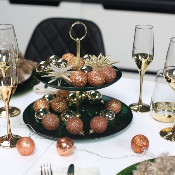 Фруктовниця двохярусна Crystal 21+28 см зелена Dekor Cam 