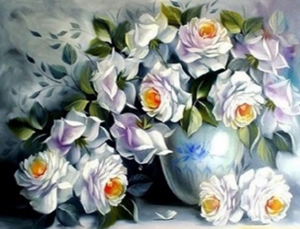 Набір для творчості зі стразами на підрамнику Білі троянди 40x50 см 178058 Діамантові ручки 