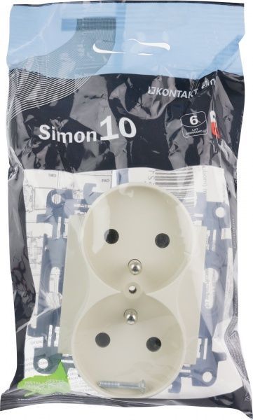 Розетка подвійна із заземленням Simon 10 зі шторками кремовий CGZ2M.01/41