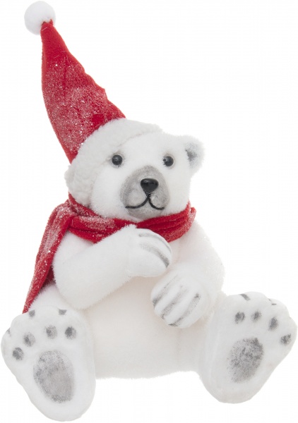 Декоративная фигура медведь в шапке и шарфике сидящий 31 см 