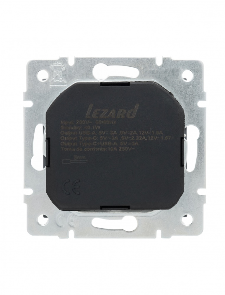 Розетка побутова + USB + Type C із заземленням Lezard Vesna шефілд грей 742-3488-181TC