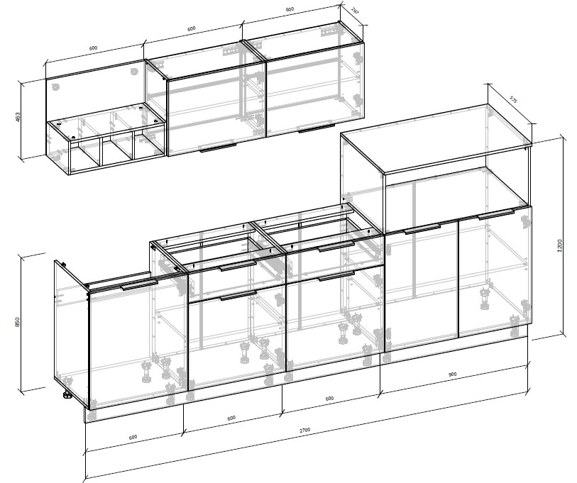 Кухня Грейд Мелания ДСП 2,7мшиншилла серая/дуб кремона торро/дуб кремона торро