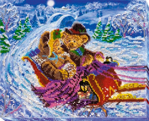 Набор для вышивания бисером на натуральном художественном холсте Мчатся санки АВ-524 Абрис Арт 