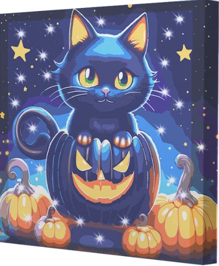 Картина по номерам Riviera Blanca Мяу из тыквы со светодиодной подсветкой ГР1-021