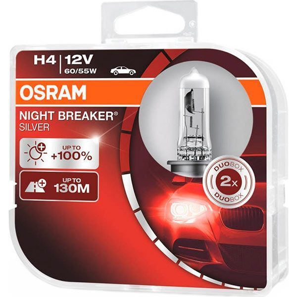 Лампа галогенная Osram Night Breaker Silver H4 P43t 12 В 60 Вт 2 шт. 3950 K