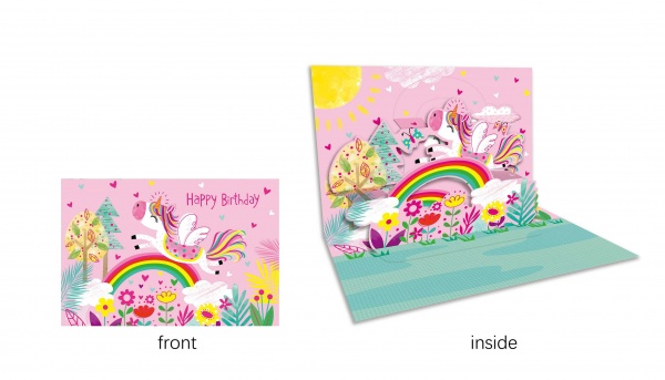 Открытка поздравительная POP-UP с 3D-рисунком всредине и конвертом Единорог