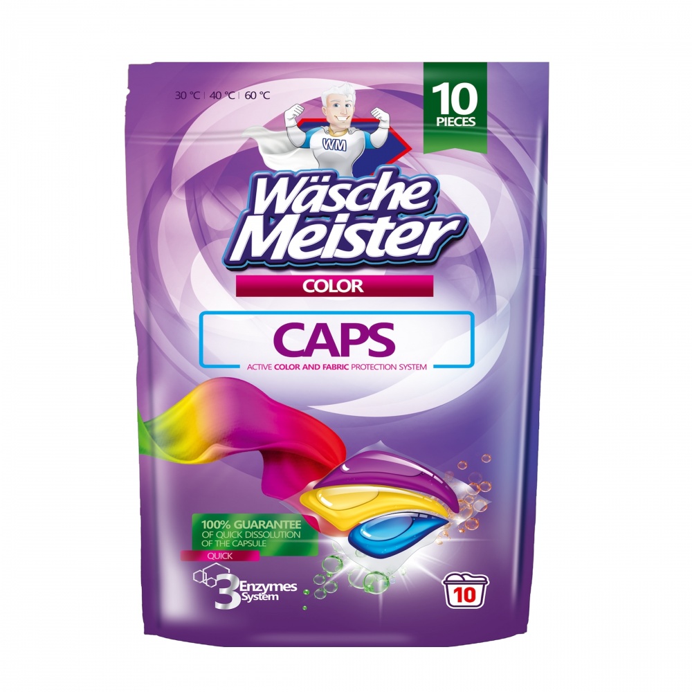 Капсулы для машинной стирки WASCHE MEISTER COLOR трехъёмочные 0,18 кг 10 шт.