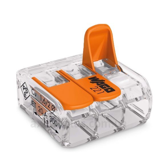 Клемма быстрого монтажа WAGO 221-413 на 3 проводника с рычагами 3 шт. прозрачный 