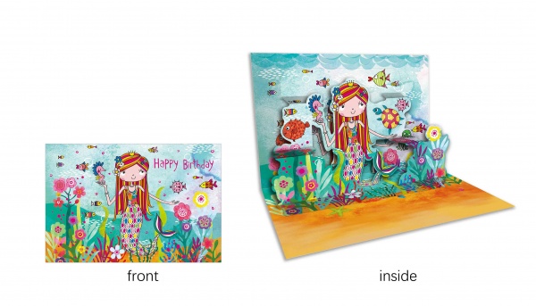 Открытка поздравительная POP-UP с 3D-рисунком всредине и конвертом Русалочка