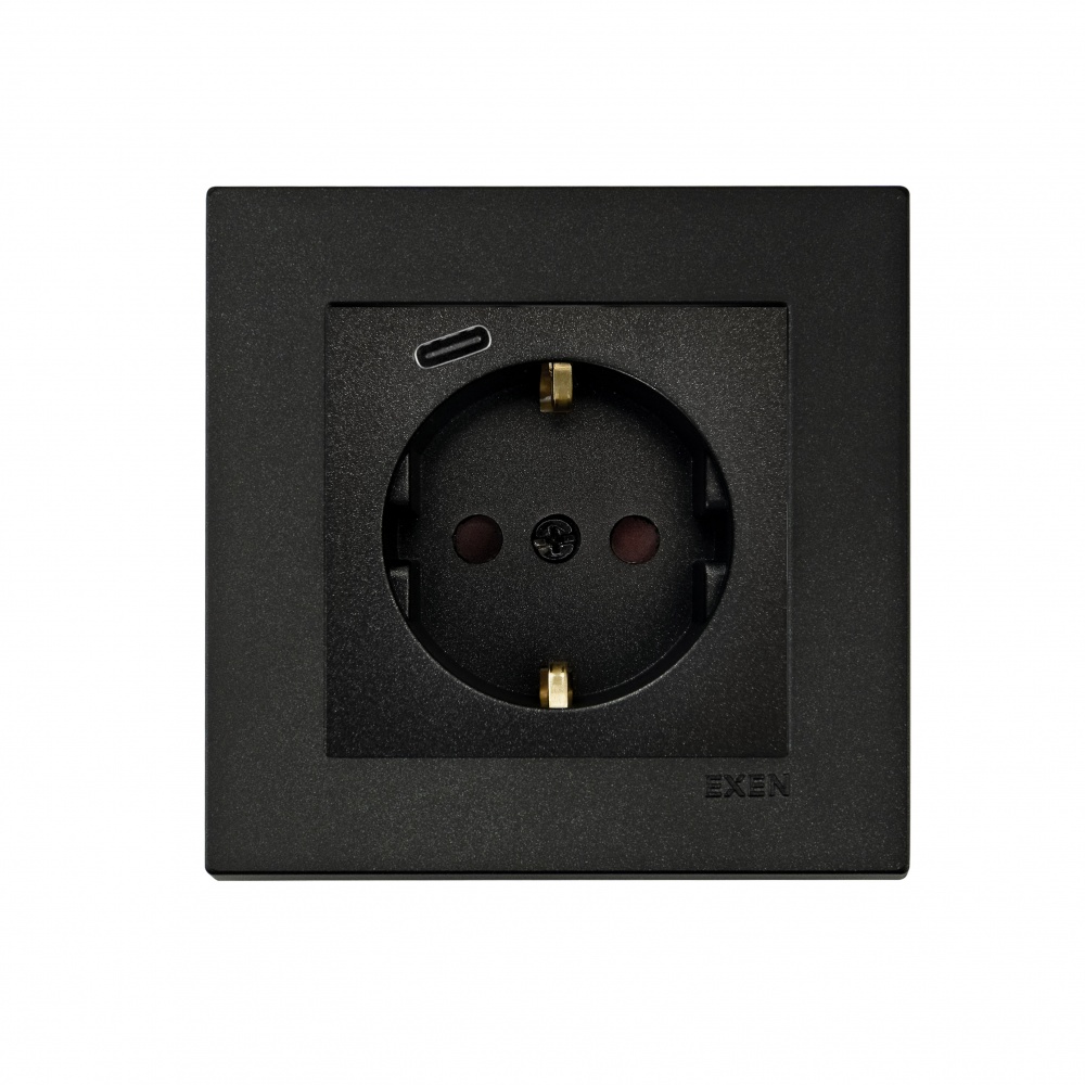 Механізм розетки побутова із заземленням EXEN Karell IP20 чорний 290-001403-274