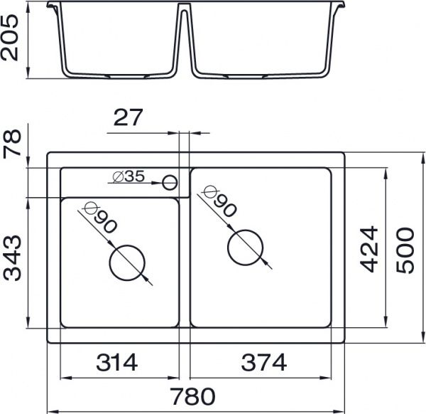 Мойка для кухни Metalac Х granit-QUADRO PLUS 2 D белая 