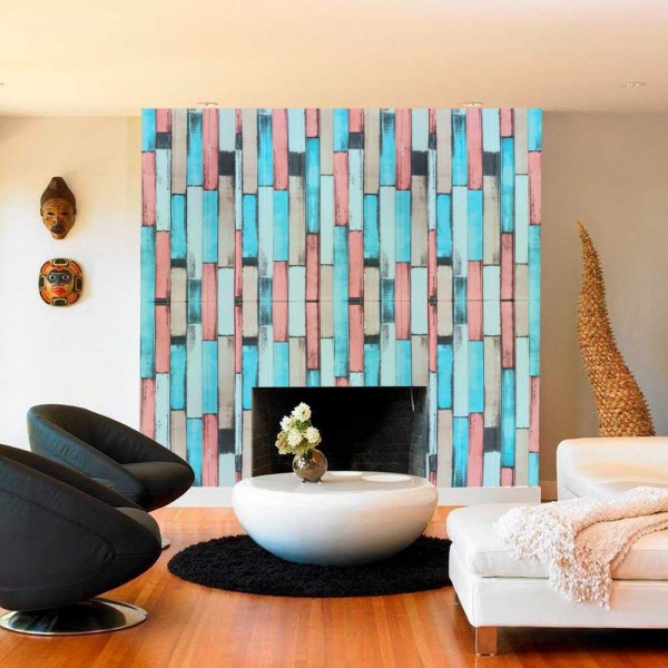 3D-панель з ПВХ самоклеюча дерево мікс блакитно-рожевий 0,49 кв.м 