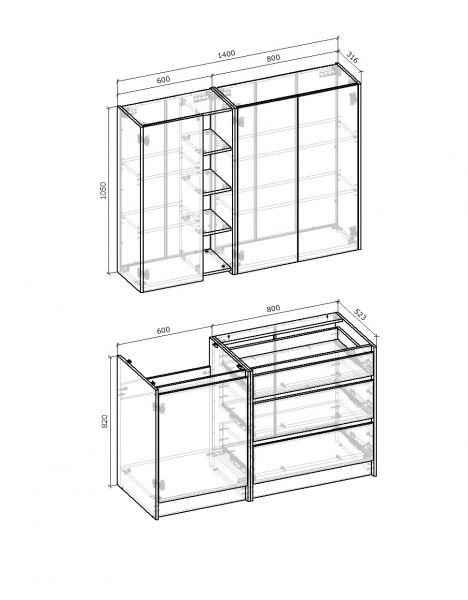 Кухня МС Ідея ЛОФТ (без стільниці) ДСП 1,4 м 