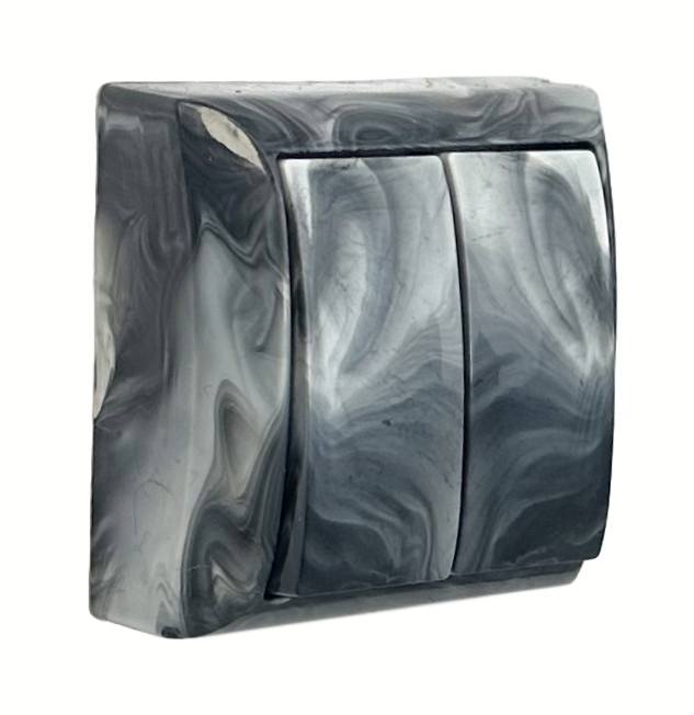 Выключатель накладной двухклавишный без подсветки мрамор 2208 MARBLE