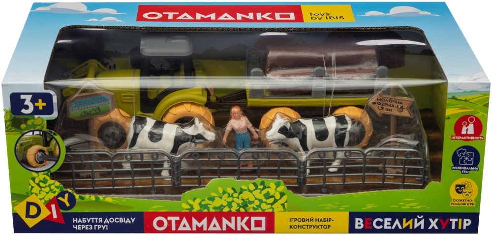 Ігровий набір OTAMANKO Веселий хутір (трактор з причепом д/колод, фермер з коровами) 532.01.56
