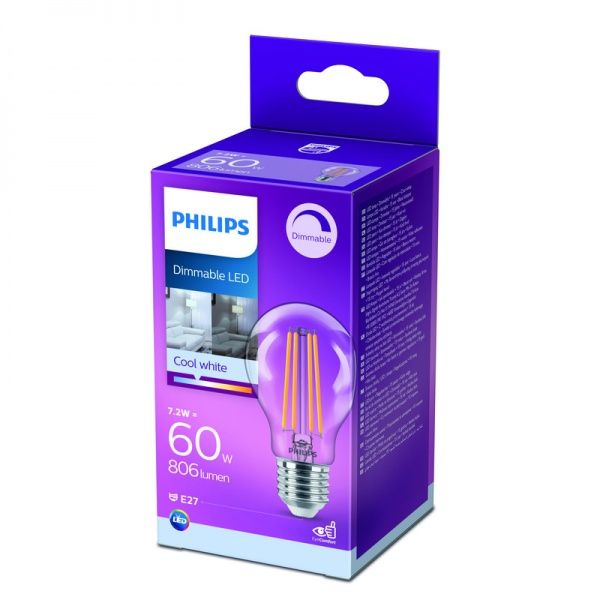 Лампа світлодіодна Philips FIL DIM A60 7,2 Вт E27 4000 К 220 В прозора 929002428566 