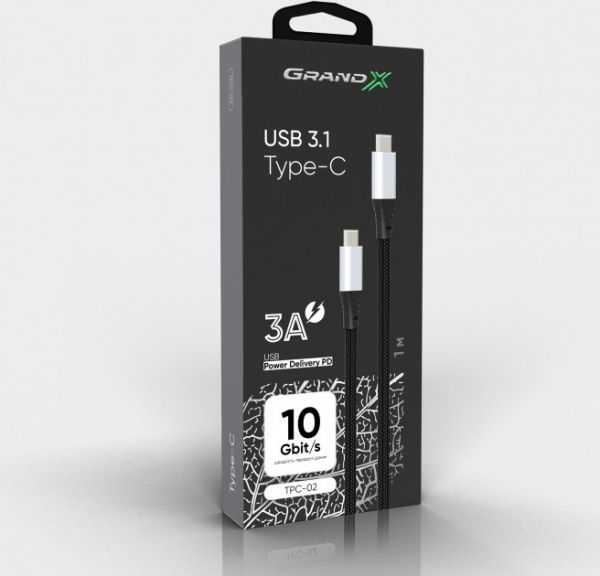 Кабель Grand-X USB 3.0 Type-C – AM 1 м чорний (TPC-02)