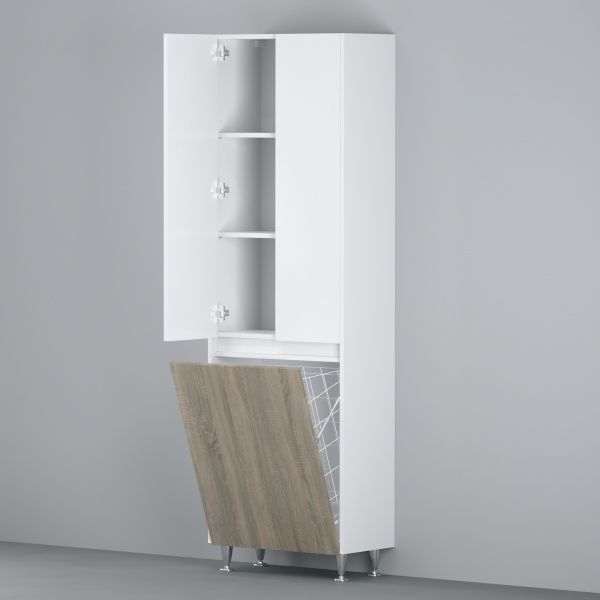 Пенал на ніжках AM.PM M91CRX0606WF38 GEM S з кошиком для білизни 60 см білий глянець/дерево