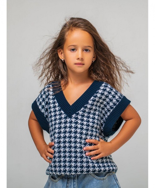 Жилет для девочки ART KNIT Лапки р.140146 темно-синий 