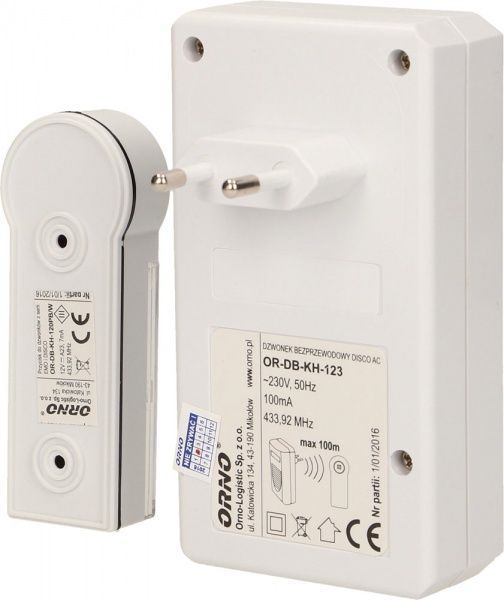 Звонок беспроводной Emos Disco DC с системой обучения белый OR-DB-KH-123