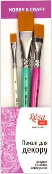 Набор кистей 1 для декора синтетика плоская, 3 шт. Роса 