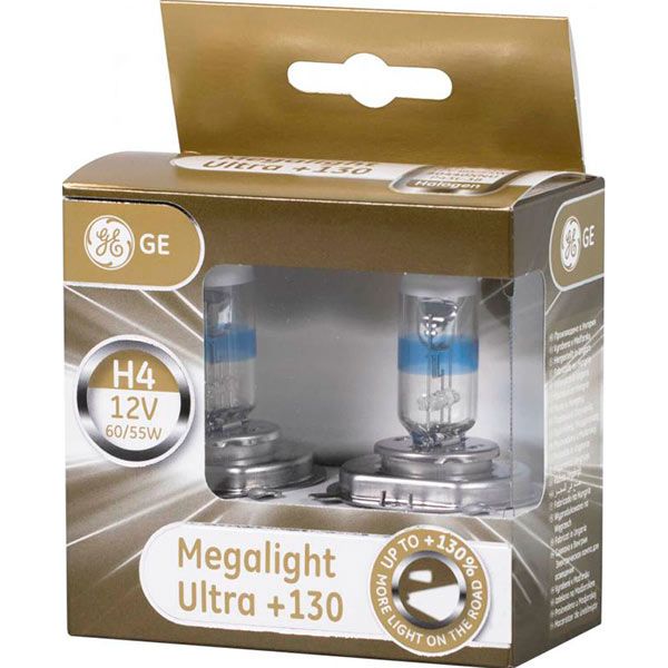 Лампа галогенна GENERAL ELECTRIC Megalight Ultra +130% (50440XNU) H4 P43t 12 В 60/55 Вт 2 шт