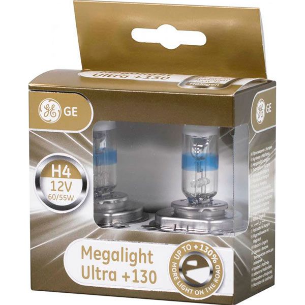 Лампа галогенная GENERAL ELECTRIC Megalight Ultra +130% (50440XNU) H4 P43t 12 В 60/55 Вт 2 шт