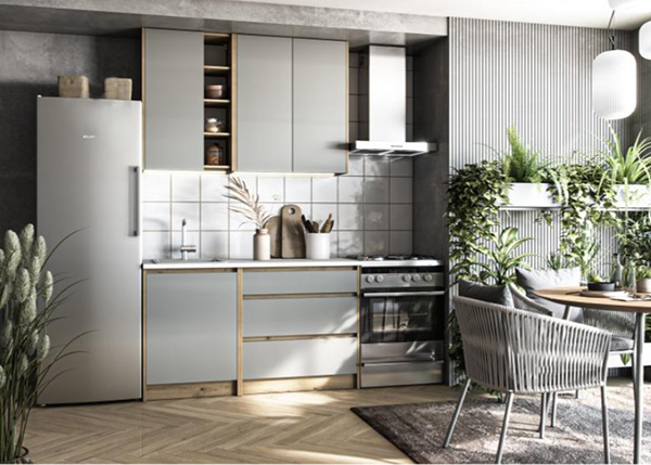 Кухня Грейд Злата шиншилла серая/дуб артизан + столешница ДСП 1,4м