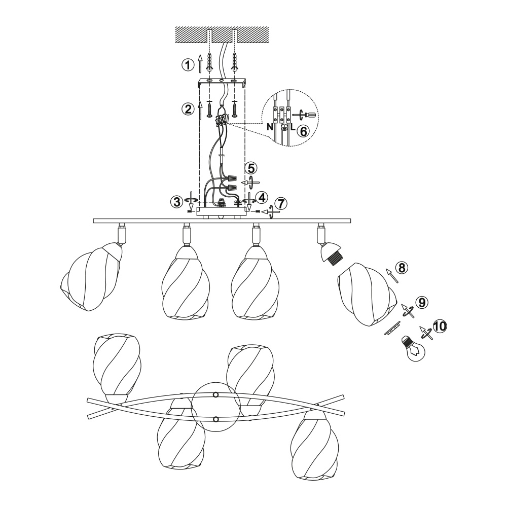 Люстра Miorro Ideale металл/стекло 4x40 Вт E27 хром 51-311-059
