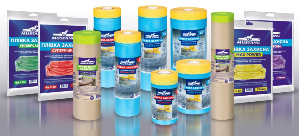 Плівка захисна з малярною стрічкою Mustang 3000 мм x 15 м