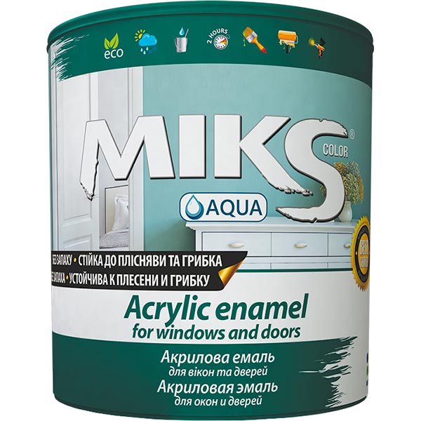 Эмаль MIKS Color акриловая для окон и дверей белый полуглянец 2,5л
