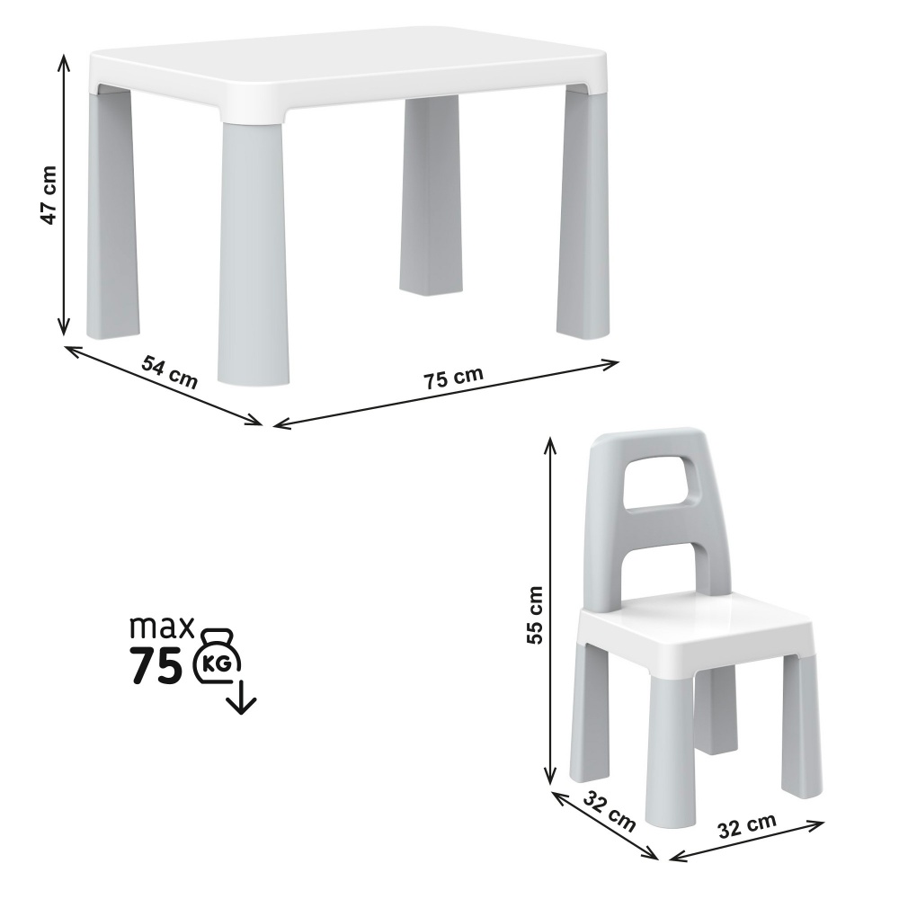 Набір ТехноК Дитячий стіл з двома стільцями 0150 біло-сірий