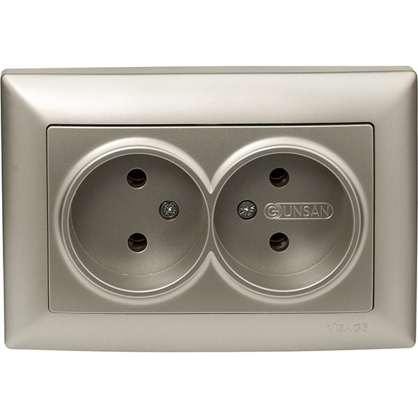 Розетка двойная без заземления Gunsan Visage без шторок бежевый металлик VS 28 25 149