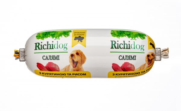 Корм вологий Для молодих та дорослих собак для усіх порід Richi Dog салямі та курка 120 г
