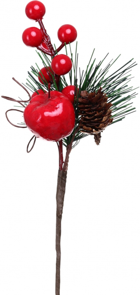 Гілочка декоративна пучечок червоних ягід з шишкою 17 см DYT24-227